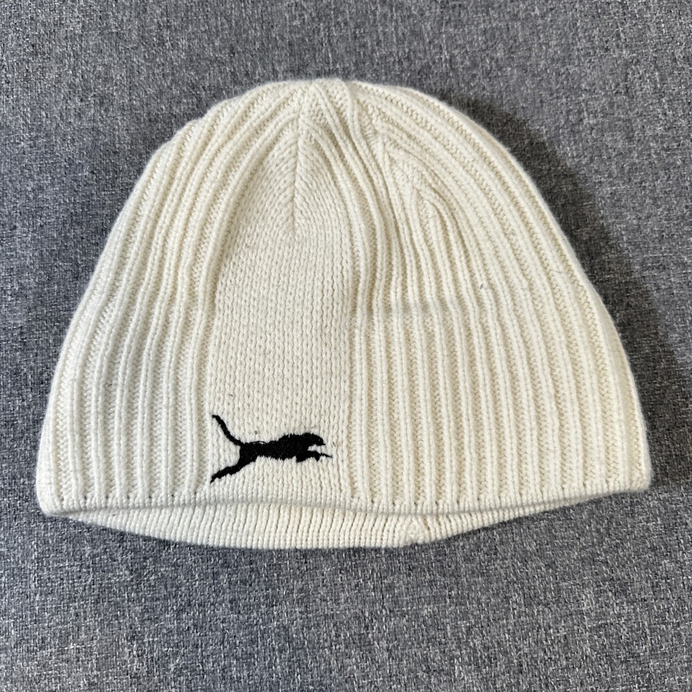 Vintage‎ White Rib Knit Beanie Hat Winter Skull Cap Stretch One Size Unisex